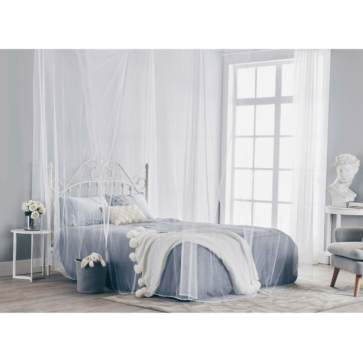 Mosquitera Blanca de 4 Postes para Camas con Dosel - Se Adapta a Tamaños Full, Queen y King