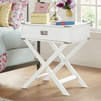 Mesita de noche con 1 cajón, estilo moderno, color blanco, para dormitorio