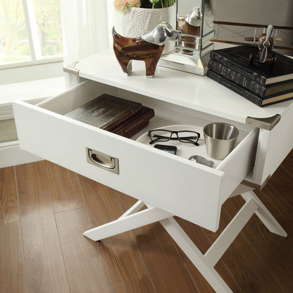 Mesita de noche con 1 cajón, estilo moderno, color blanco, para dormitorio