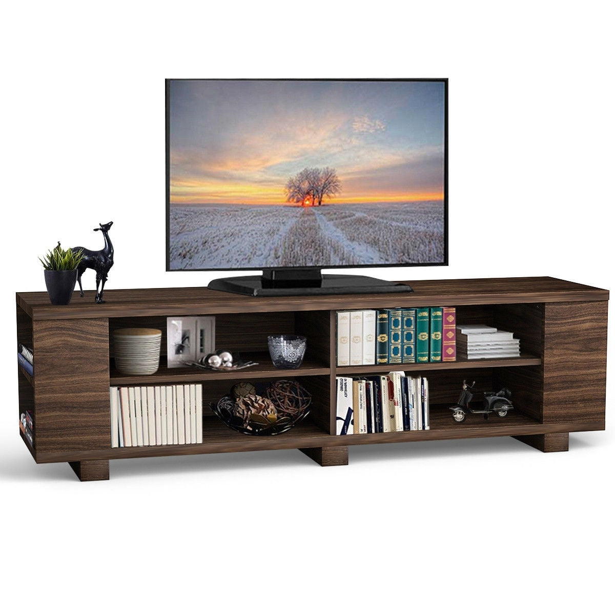 Mueble de TV moderno con acabado de madera de nogal - Soporta televisores de hasta 60 pulgadas