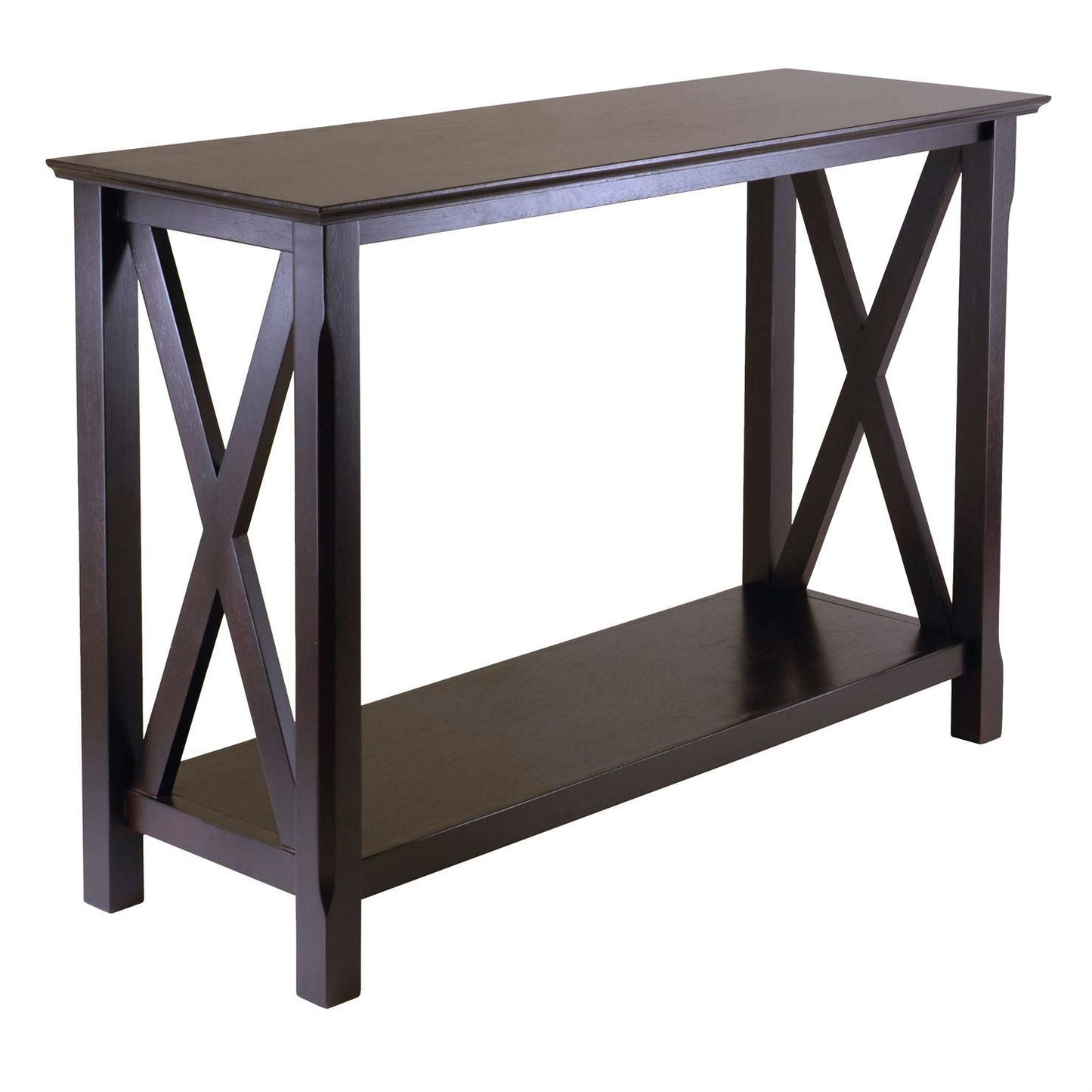 Mesa consola marrón capuchino de madera con estante inferior