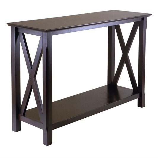Cappuccino Brown Wood Console Sofa Table with Bottom Shelf - Tampa Home & Garden Store