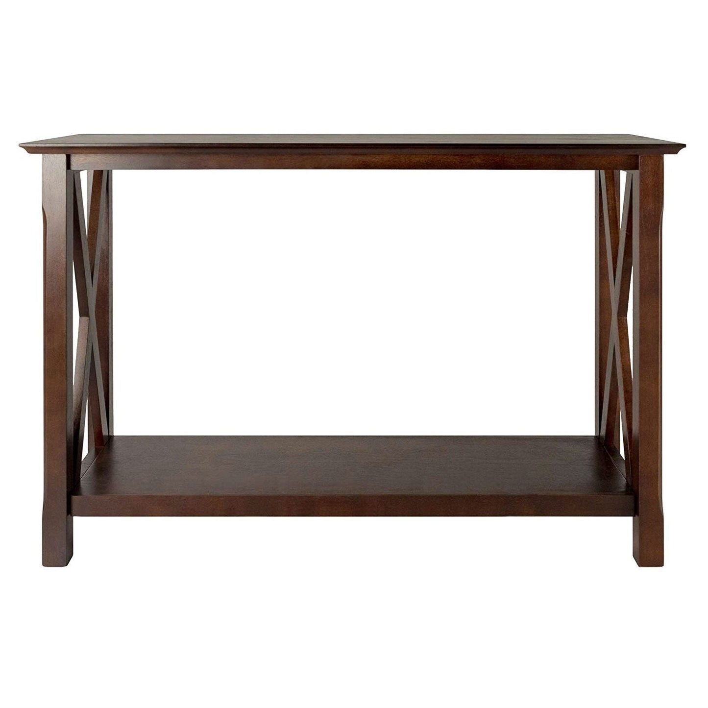 Mesa consola marrón capuchino de madera con estante inferior