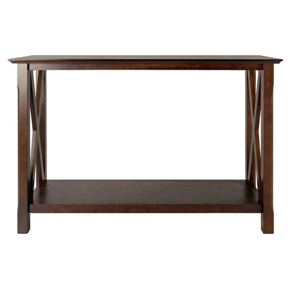 Mesa consola marrón capuchino de madera con estante inferior