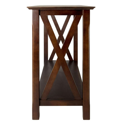 Mesa consola marrón capuchino de madera con estante inferior