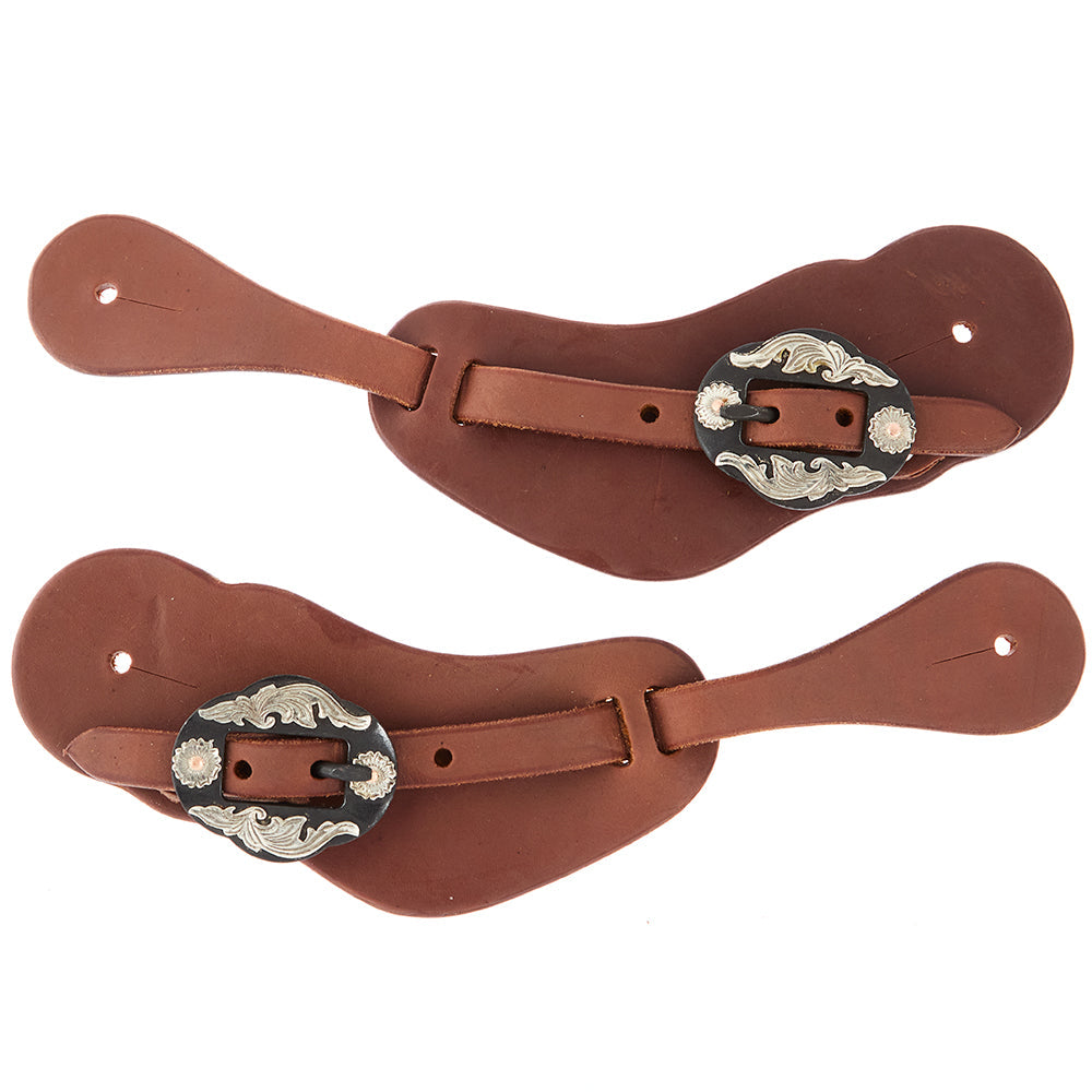 Pair of mens heavy oiled leather spur straps with double flower buckles, Mayatex WD-CSSO-18 on Tampa Home & Garden Store