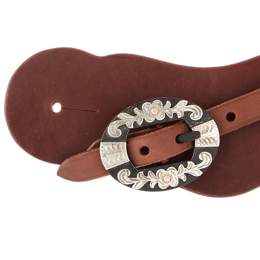 Cowboy spur straps brown leather with engraved silver floral buckle Mayatex tack & supplies on Tampa Home & Garden Store