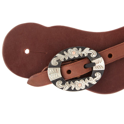 Cowboy spur straps brown leather with engraved silver floral buckle Mayatex tack & supplies on Tampa Home & Garden Store