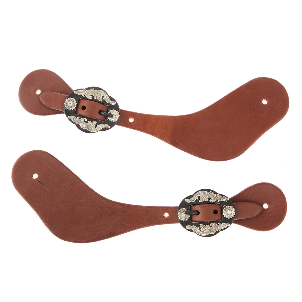 Men's spur straps in oiled dove leather with double flower buckles, Mayatex pair on Tampa Home & Garden Store
