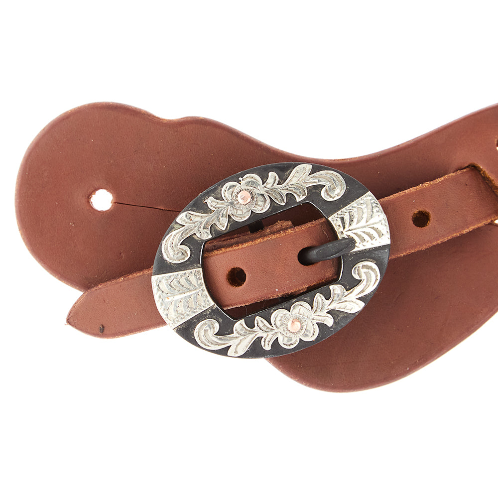 Cowboy spur strap for ladies youth with floral buckle on heavy oiled brown leather on Tampa Home & Garden Store