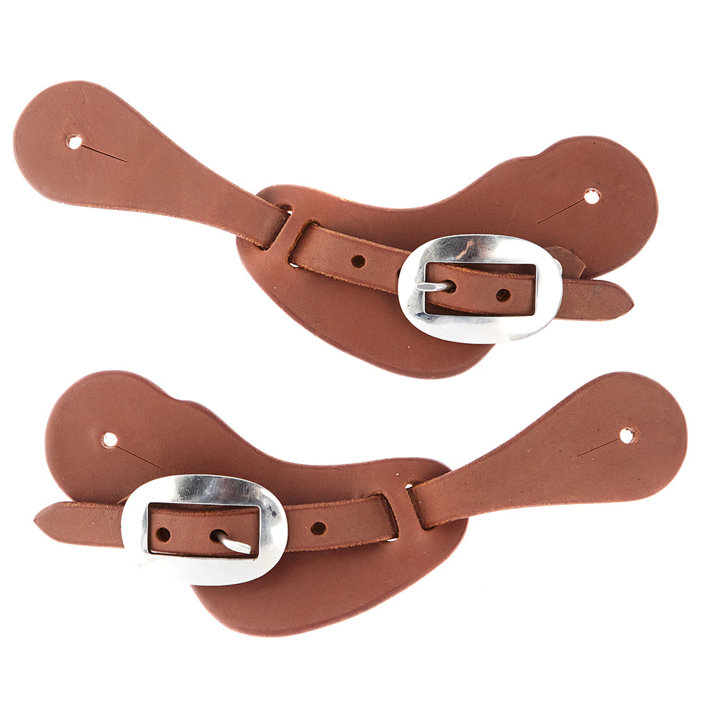 Ladies Youth Oiled Cowboy Spur Straps by Mayatex, brown leather with silver buckles, pair on Tampa Home & Garden Store