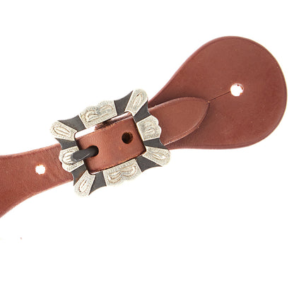 Mayatex Ladies Youth oiled dove spur straps with winged silver buckle and square bar buckle on Tampa Home & Garden Store