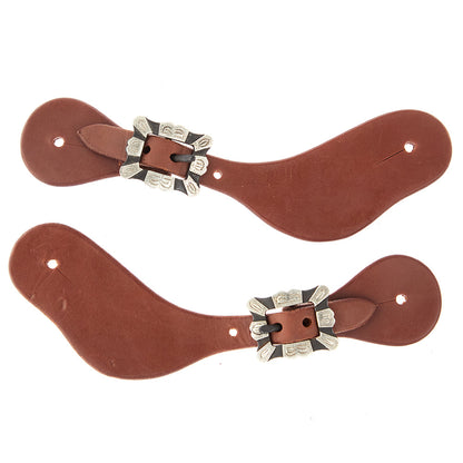 Ladies spur straps oiled dove brown leather with square silver bar buckles, Mayatex tack & supplies, set of 2 on Tampa Home & Garden Store