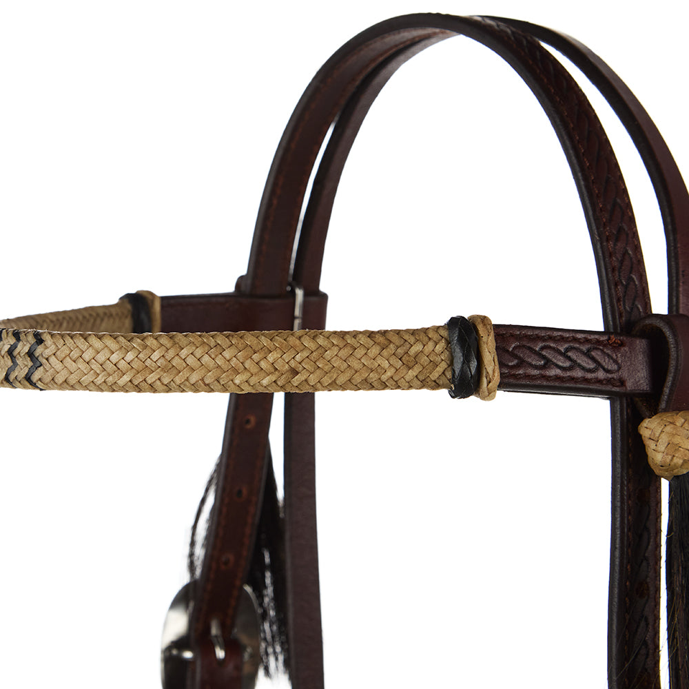 WD-NRSBH natural rawhide browband headstall by Mayatex, braided beige browband with dark brown leather on Tampa Home & Garden Store