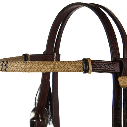 WD-NRSBH natural rawhide browband headstall by Mayatex, braided beige browband with dark brown leather on Tampa Home & Garden Store