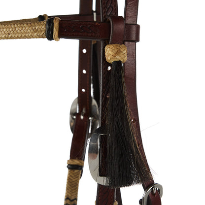 Mayatex WD-NRSBH Natural Rawhide Browband Headstall, brown leather headstall with tan braided browband on Tampa Home & Garden Store