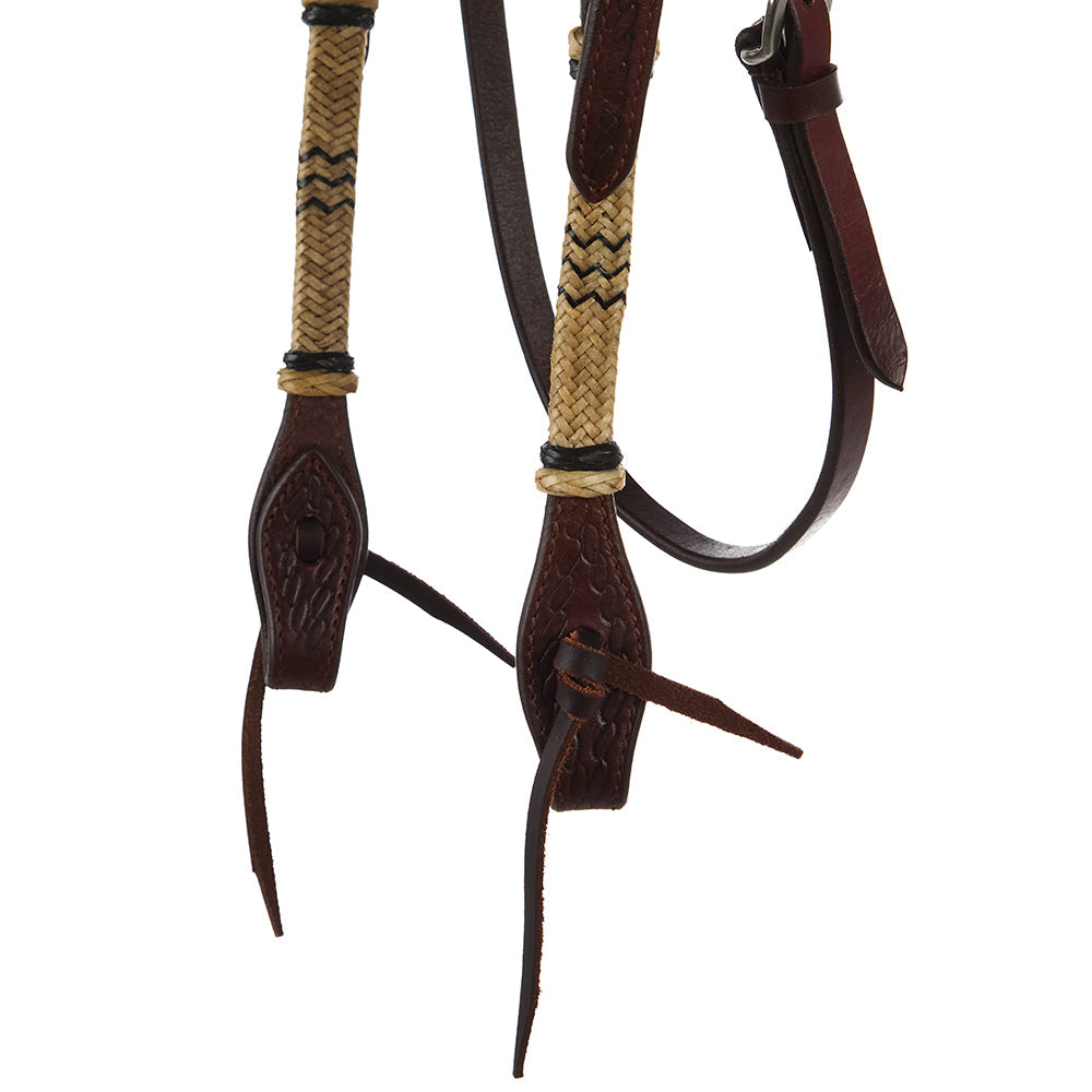 Natural Rawhide Browband Headstall by Mayatex with braided browband and dark brown leather cheeks on Tampa Home & Garden Store
