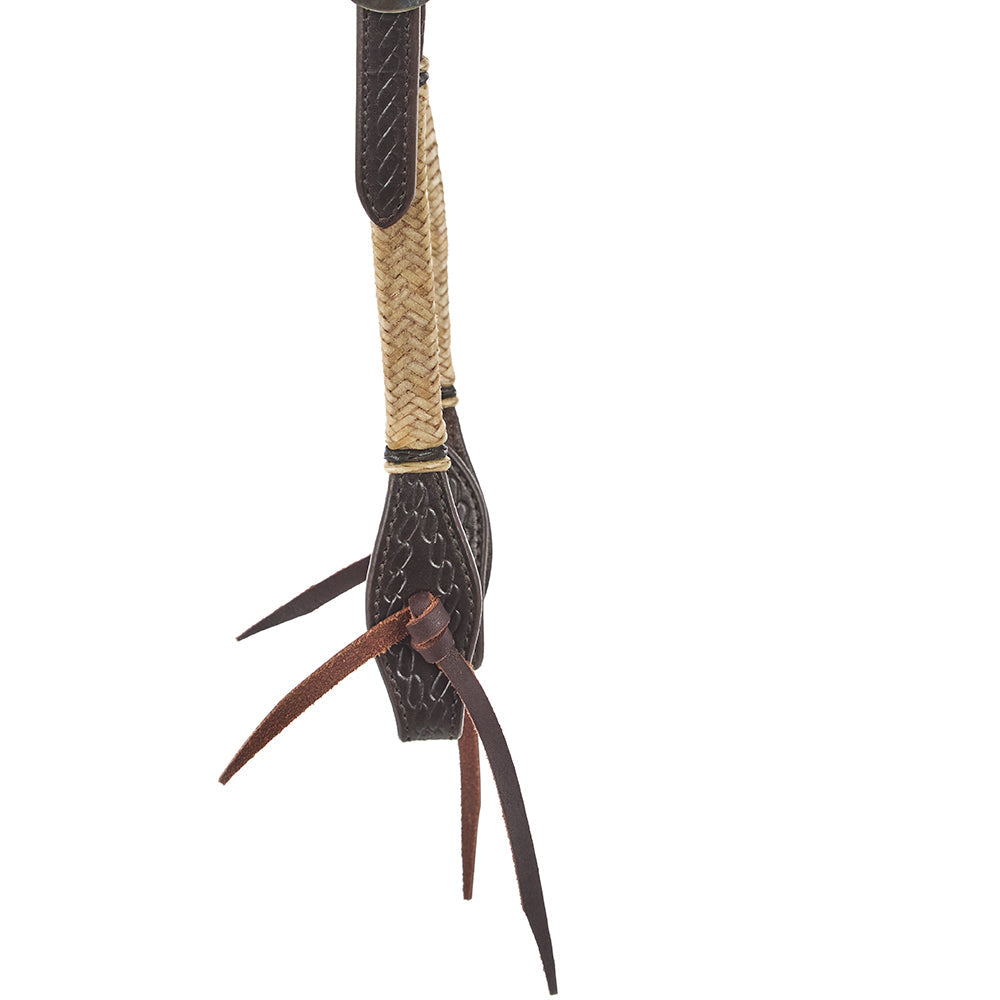 Natural rawhide single ear headstall with braided tan rope and black leather accents Mayatex on Tampa Home & Garden Store