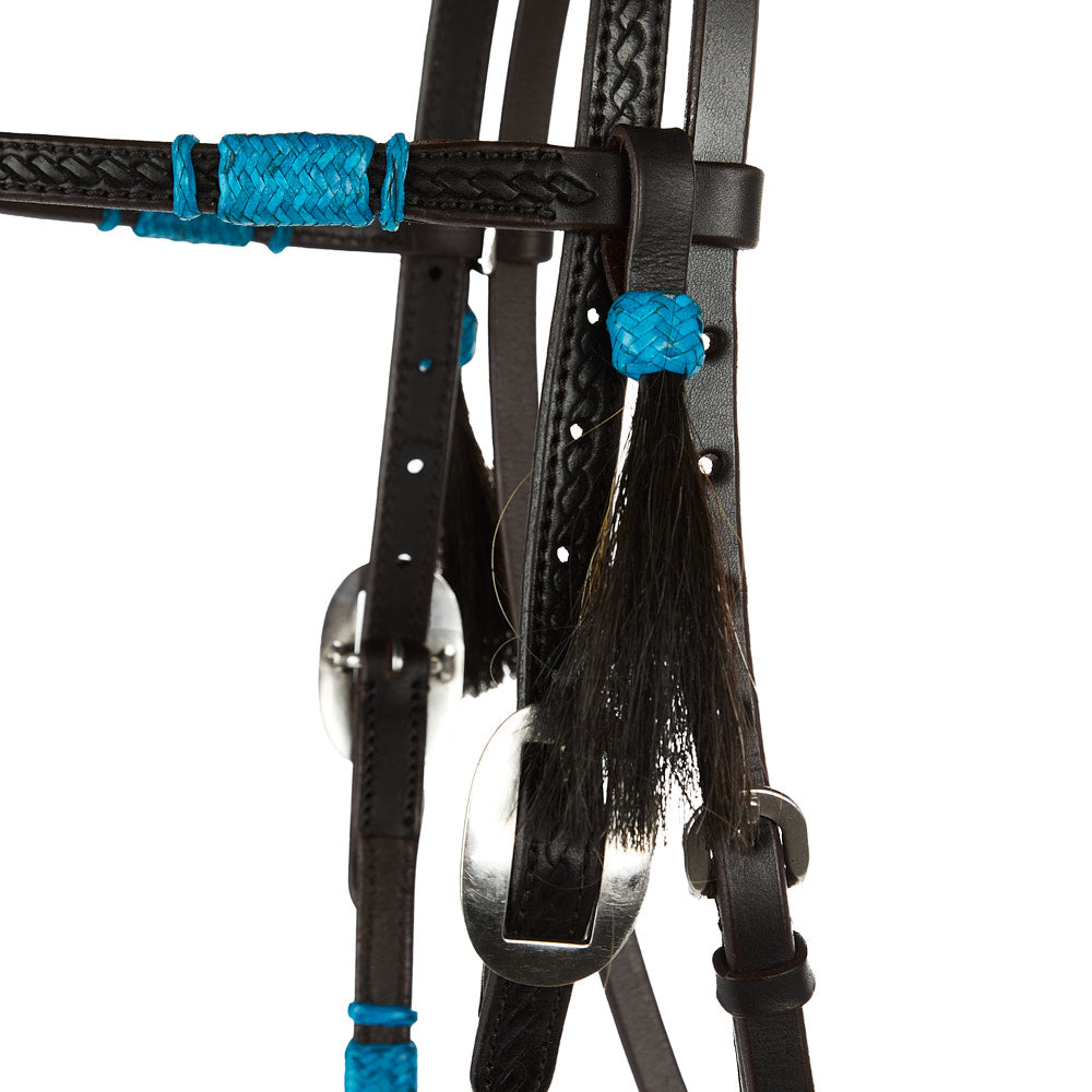 Headstall WD-RRSBH-T Turquoise Rawhide Rope Tooled Browband, black leather on Tampa Home & Garden Store