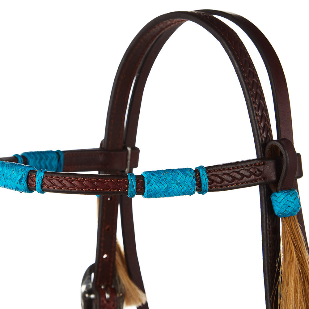 Turquoise Rawhide Rope Tooled Browband Headstall by Mayatex tack & supplies on Tampa Home & Garden Store