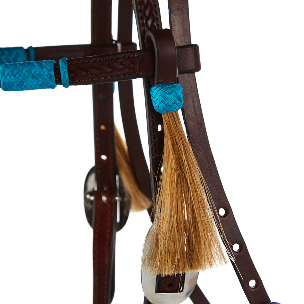 Turquoise rawhide rope browband headstall by Mayatex with tooled leather on Tampa Home & Garden Store