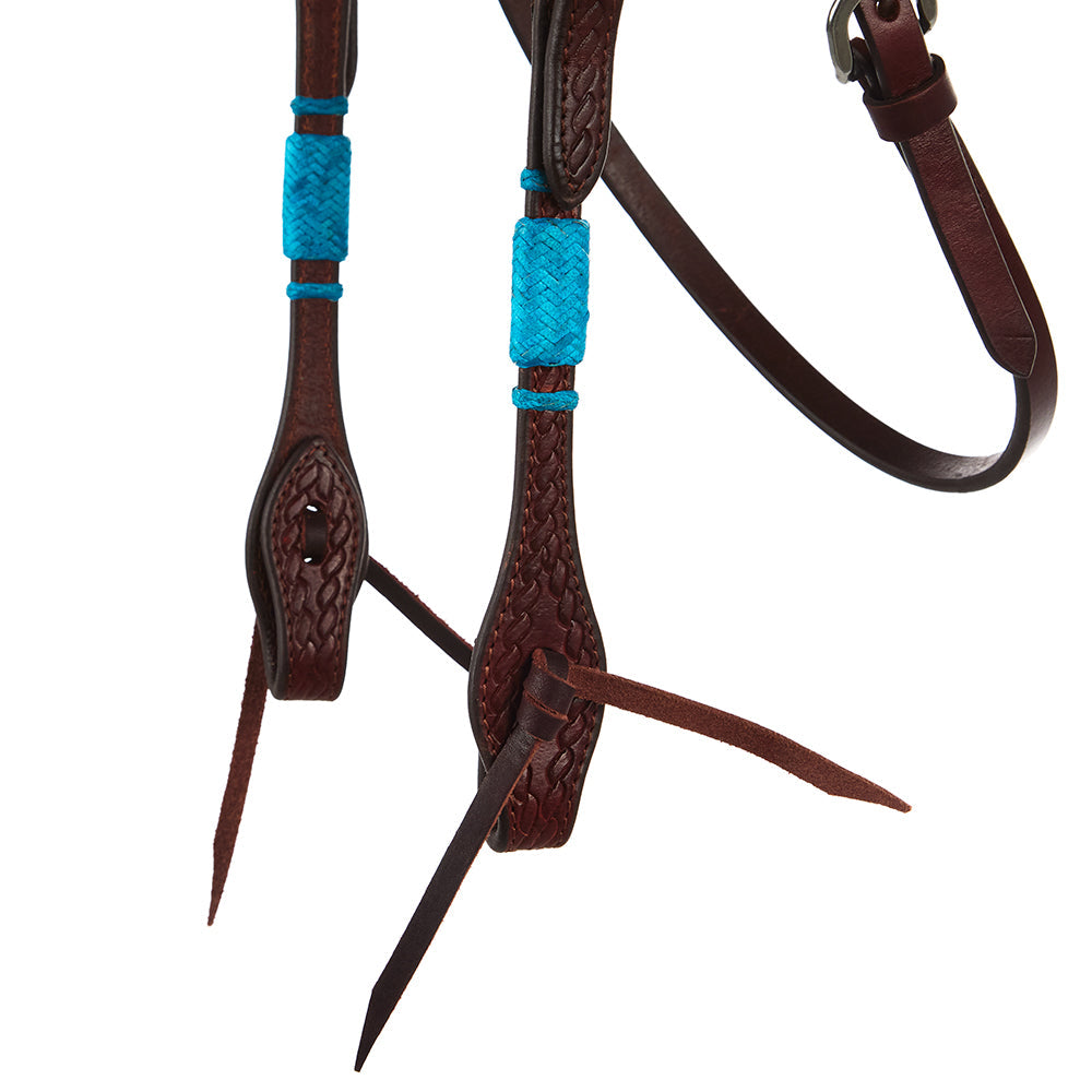 Mayatex WD-RRSBH-T Turquoise Rawhide Rope Browband Headstall, leather with turquoise accents on Tampa Home & Garden Store on Tampa Home & Garden Store