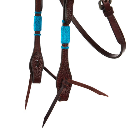 Mayatex WD-RRSBH-T Turquoise Rawhide Rope Browband Headstall, leather with turquoise accents on Tampa Home & Garden Store on Tampa Home & Garden Store