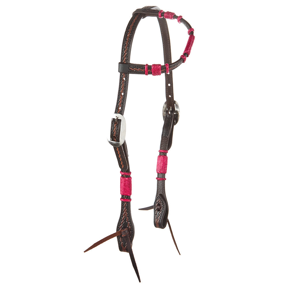 Headstall hot pink rawhide rope tooled single-ear Mayatex tack on Tampa Home & Garden Store
