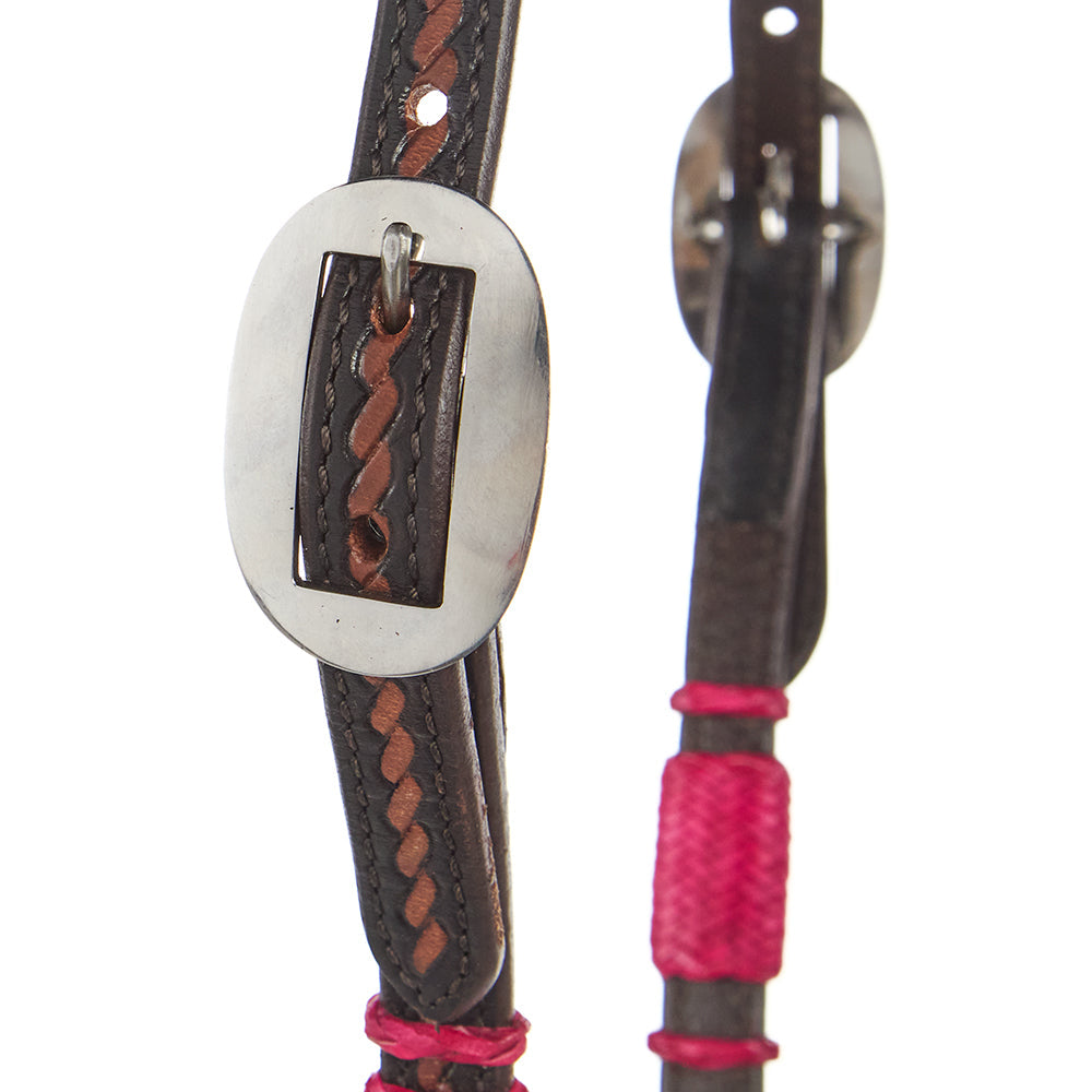 Headstall WD-RRSEH-HP hot pink rawhide rope tooled leather, single ear by Mayatex on Tampa Home & Garden Store