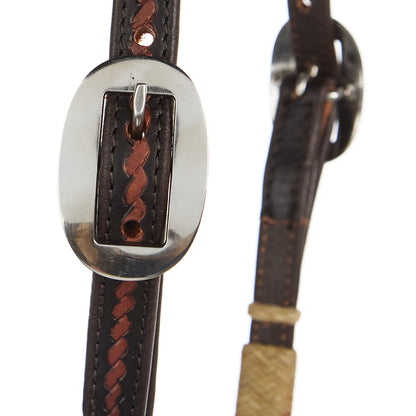Mayatex WD-RRSEH-N natural rawhide rope headstall with braided leather and silver buckle on Tampa Home & Garden Store