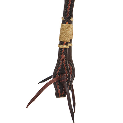Mayatex WD-RRSEH-N Rawhide Rope Tooled Single Ear Headstall brown braided accents on Tampa Home & Garden Store