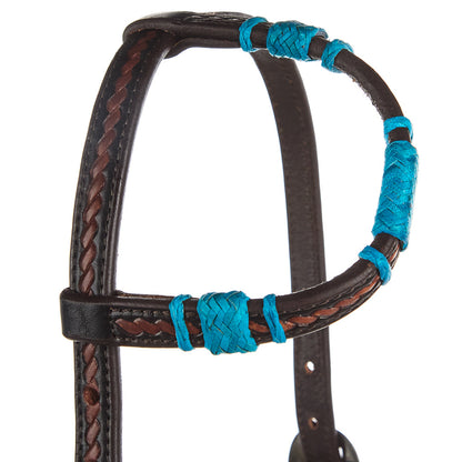 Mayatex Turquoise Rawhide Rope Tooled Single Ear Headstall leather with turquoise rope on Tampa Home & Garden Store