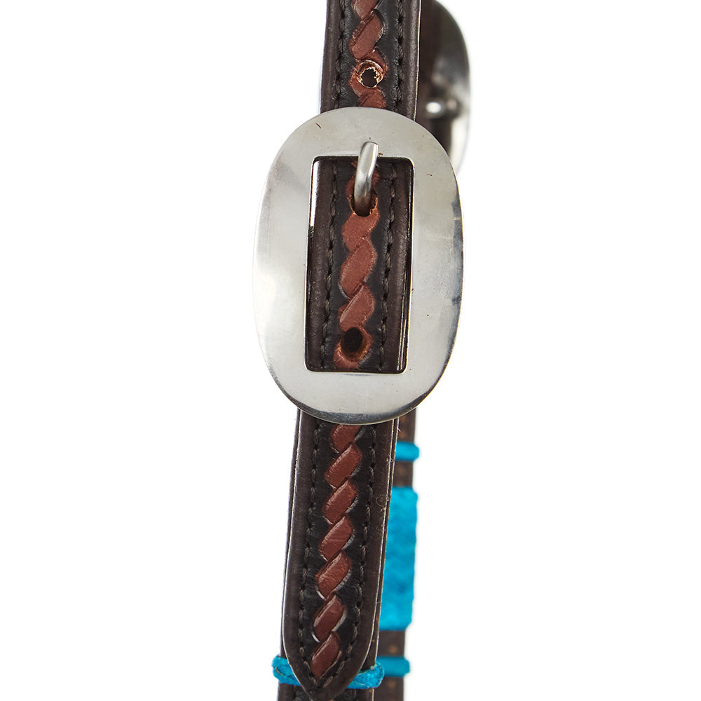 WD-RRSEH-T Turquoise Rawhide Rope Tooled Single Ear Headstall by Mayatex on Tampa Home & Garden Store