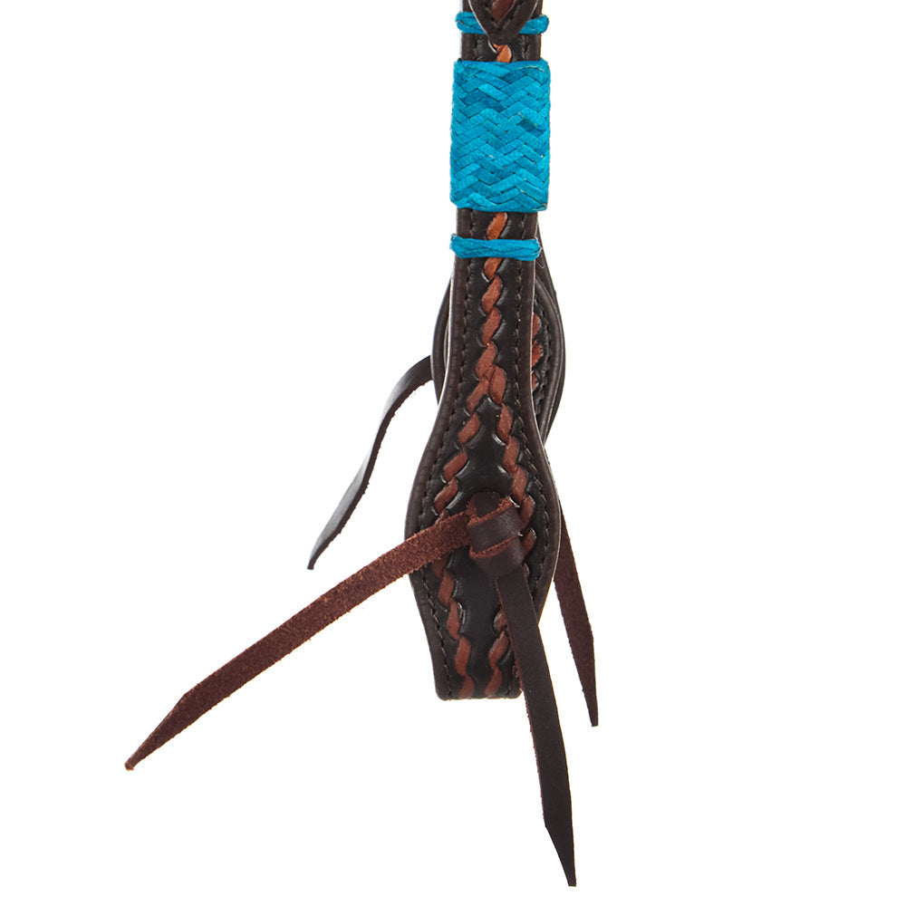 Mayatex Turquoise Rawhide Rope Tooled Single Ear Headstall with brown braided strap on Tampa Home & Garden Store