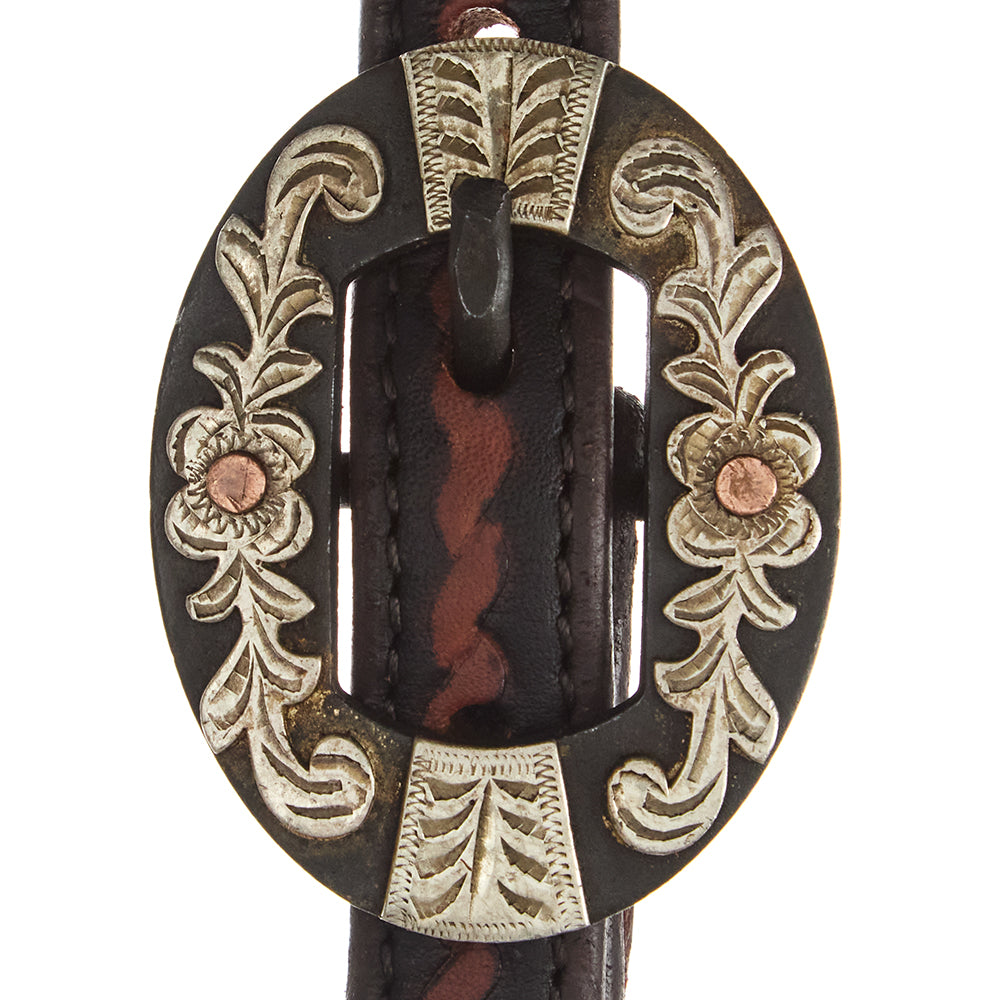 Mayatex oiled rope bar double buckle single-ear headstall with black leather and conchos on Tampa Home & Garden Store
