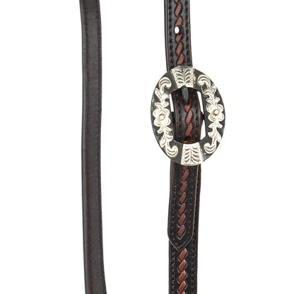 Mayatex single-ear headstall in dark oil leather with rope-tooled strap and silver floral concho on Tampa Home & Garden Store