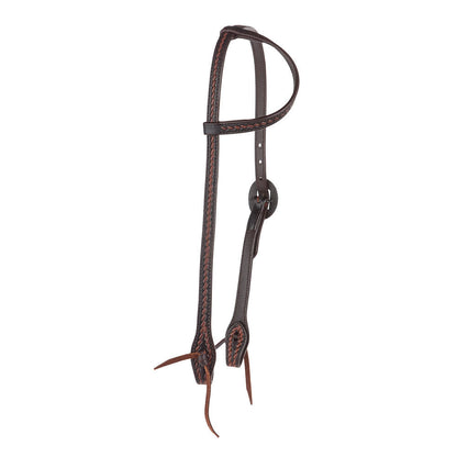 Mayatex oiled rope tooling floral bar double buckle single-ear headstall dark brown leather on Tampa Home & Garden Store