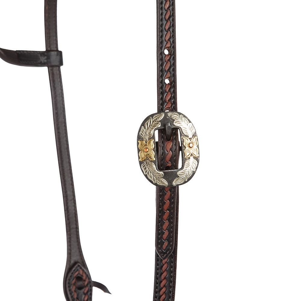 Mayatex heavy oiled rope tooling floral double-buckle single-ear headstall with braided strap on Tampa Home & Garden Store