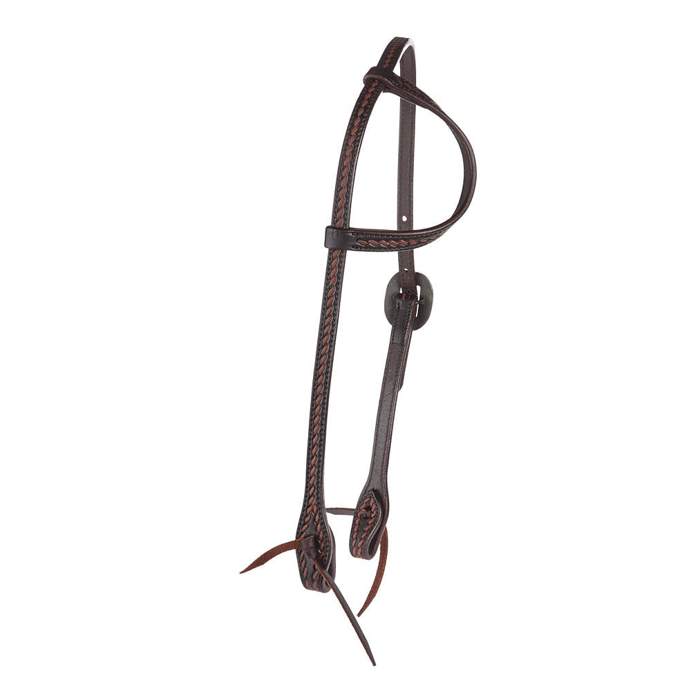 Headstall Mayatex oiled rope tooling floral double buckle single ear dark brown leather on Tampa Home & Garden Store