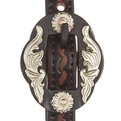 Headstall WD-RTSEH-HO-18 heavy oiled rope tooling double flower buckle on dark leather on Tampa Home & Garden Store