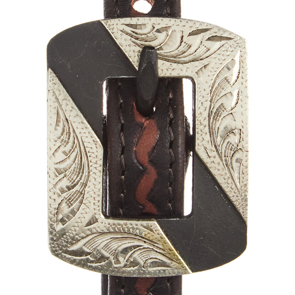 Headstall with Mayatex heavy oiled rope tooling silver bar double buckle on black leather on Tampa Home & Garden Store
