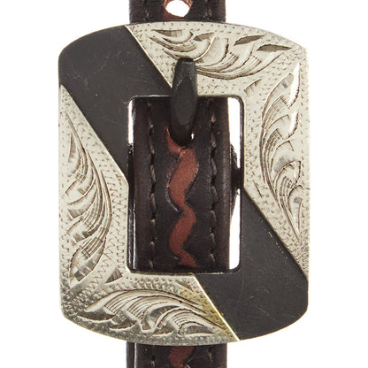 Headstall with Mayatex heavy oiled rope tooling silver bar double buckle on black leather on Tampa Home & Garden Store