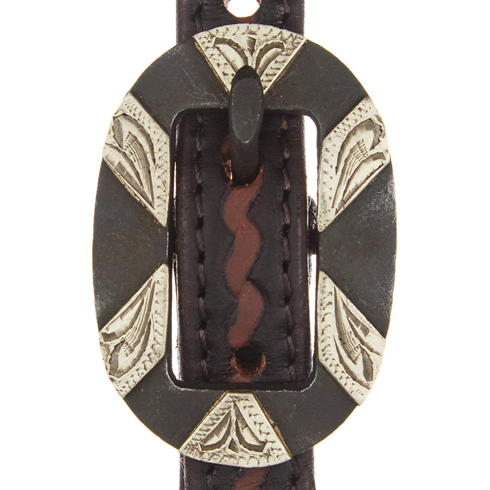 Headstall Mayatex with oval silver buckle, heavy oiled rope tooling, dark leather on Tampa Home & Garden Store