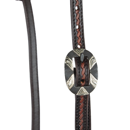 Headstall single-ear with oval silver buckle, heavy oiled dark brown rope tooling Mayatex on Tampa Home & Garden Store
