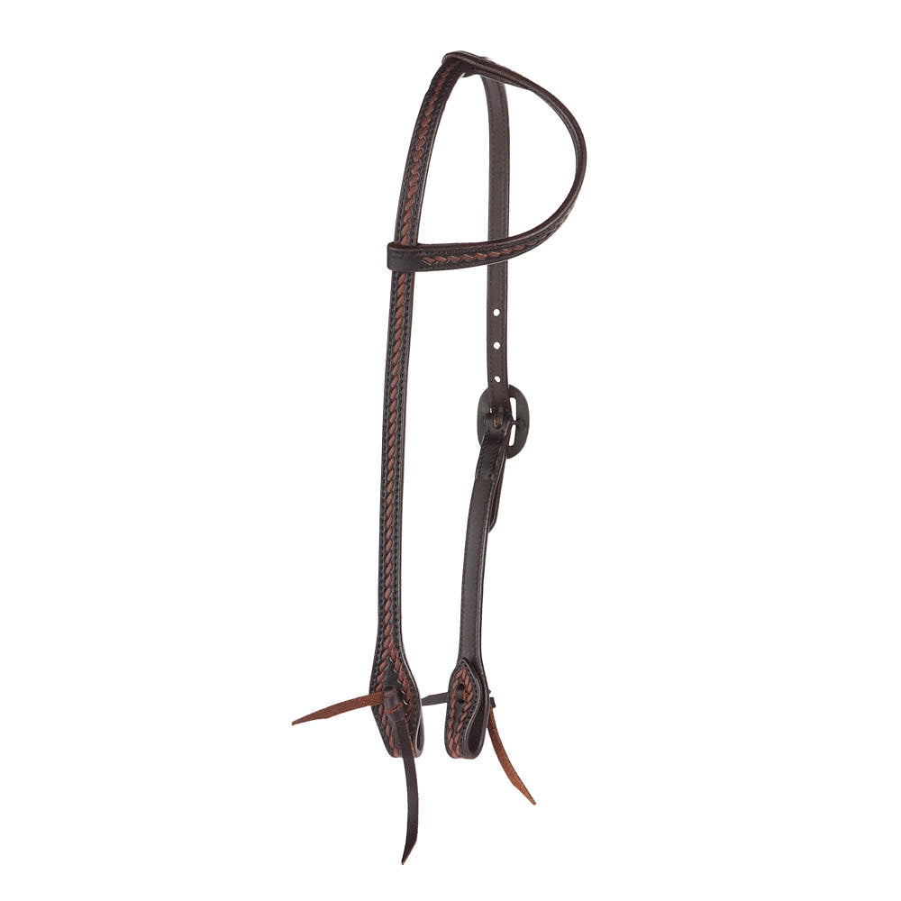 Mayatex heavy oiled rope tooling single-ear headstall with oval buckle dark brown leather on Tampa Home & Garden Store
