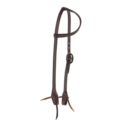 Mayatex heavy oiled rope tooling single-ear headstall with oval buckle dark brown leather on Tampa Home & Garden Store