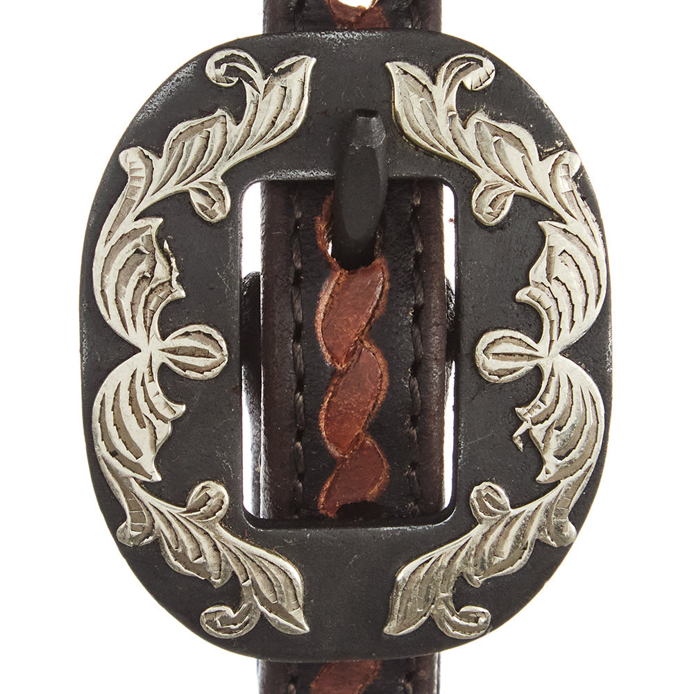 Single Ear Headstall Mayatex rope tooling silver scroll double buckle 5/8 dark metal on Tampa Home & Garden Store