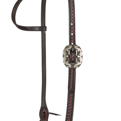 Headstall Mayatex heavy oiled rope tooling with silver scroll double buckle 5/8 inch single ear on Tampa Home & Garden Store