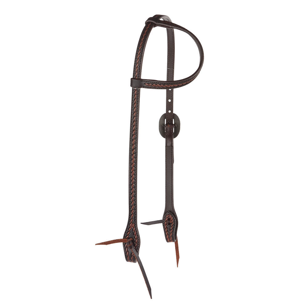 Headstall Mayatex dark brown rope tooling single-ear with silver scroll double buckle 5/8 in on Tampa Home & Garden Store