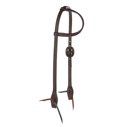 Headstall Mayatex dark brown rope tooling single-ear with silver scroll double buckle 5/8 in on Tampa Home & Garden Store